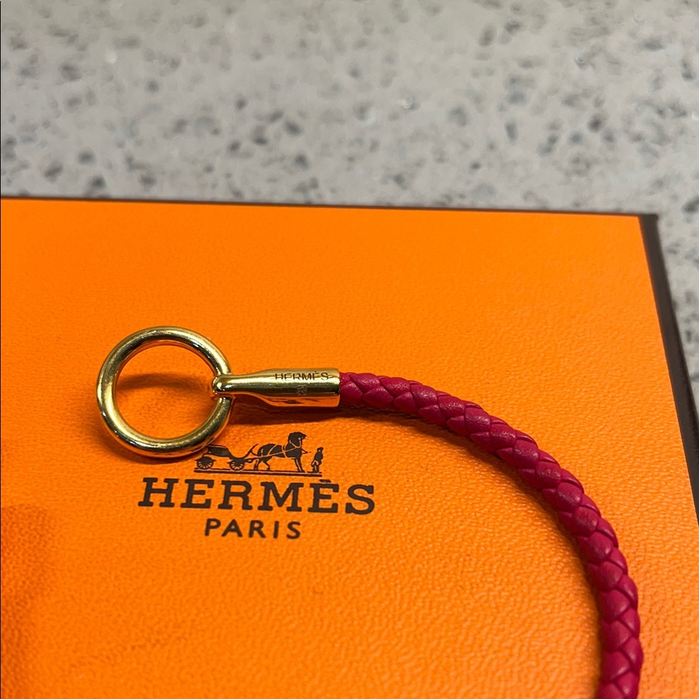 Hermes Paris Pink Glenan Braided Leather Bracelet - Picture 3 of 10
